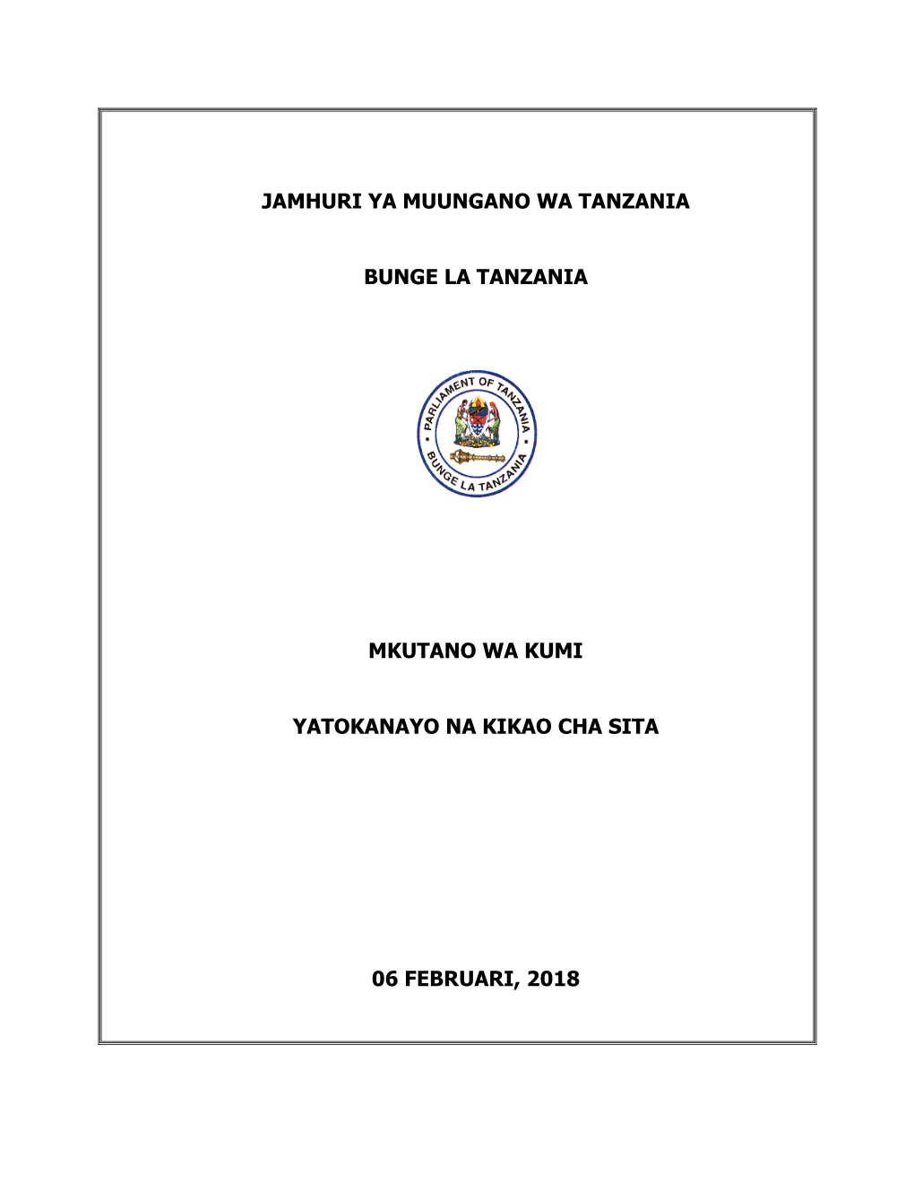 Jamhuri Ya Muungano Wa Tanzania Bunge La Tanzania