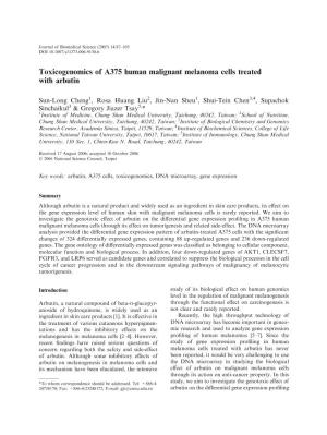 Toxicogenomics of A375 Human Malignant Melanoma Cells Treated with Arbutin