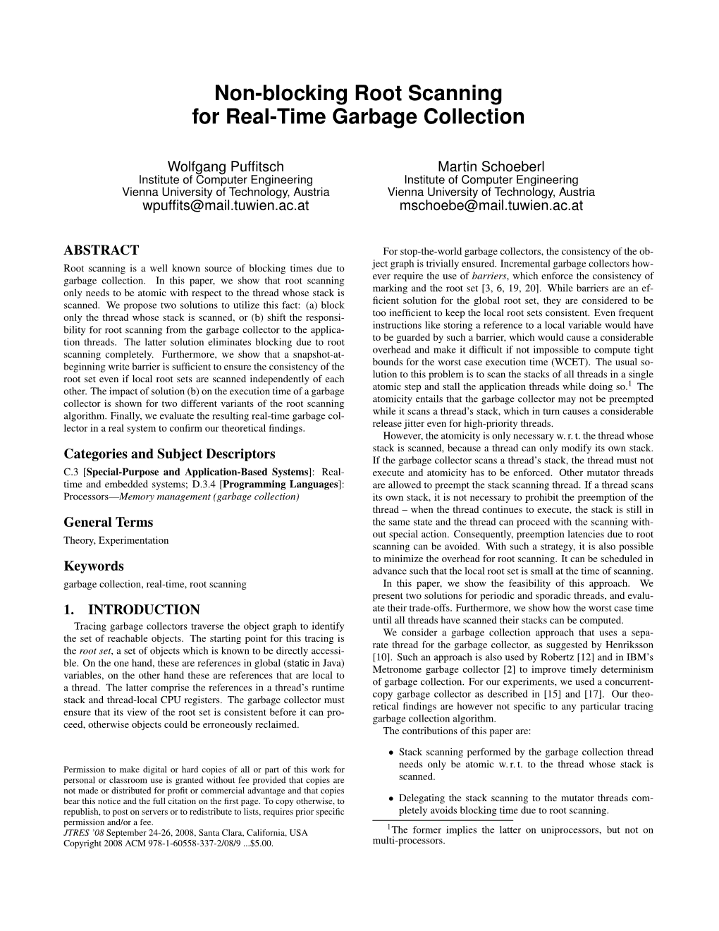 Non-Blocking Root Scanning for Real-Time Garbage Collection