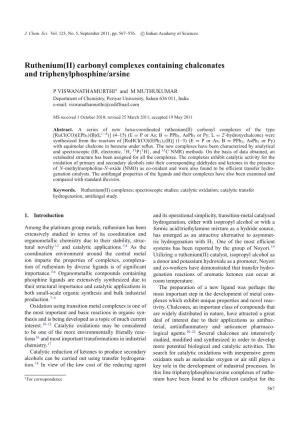 Ruthenium(II) Carbonyl Complexes Containing Chalconates and Triphenylphosphine/Arsine
