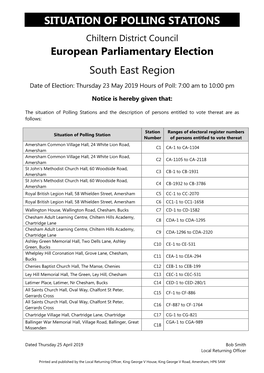 SITUATION of POLLING STATIONS European Parliamentary Election