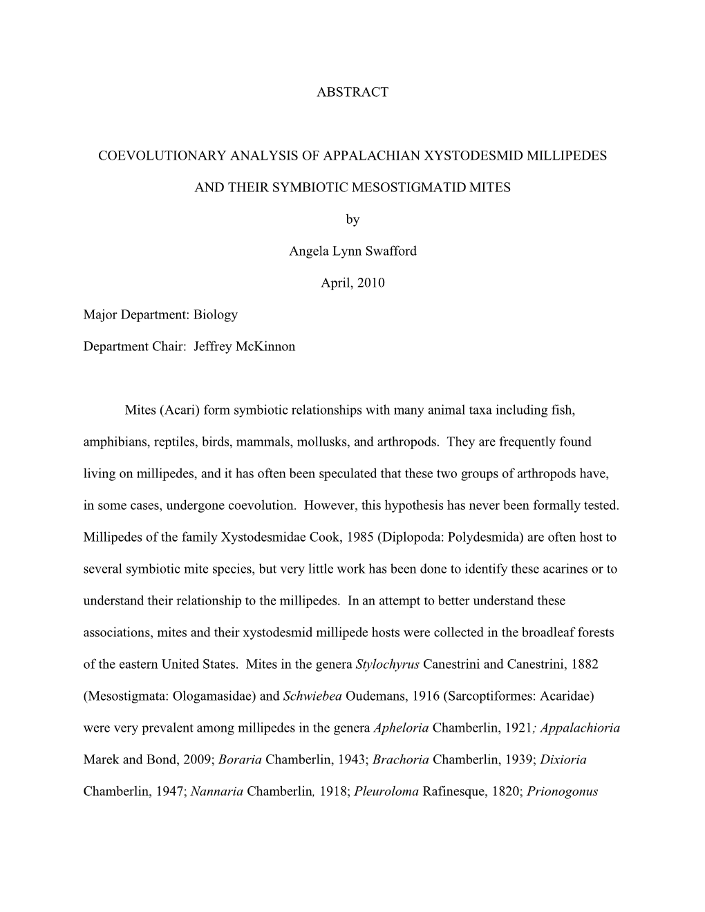 Abstract Coevolutionary Analysis of Appalachian