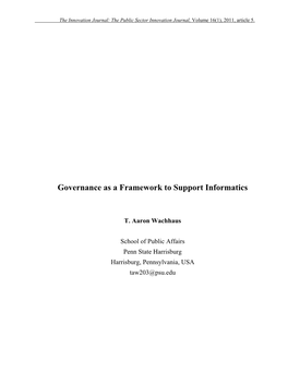 Platform Governance As a Framework to Support Informatics
