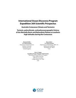 International Ocean Discovery Program Expedition 369 Scientific