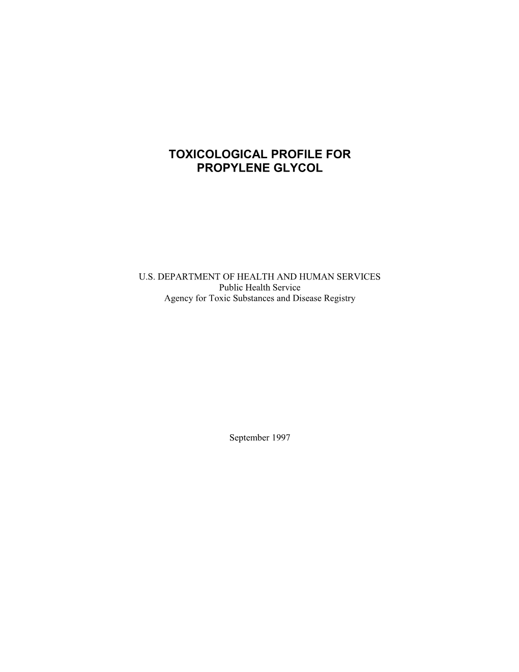 Toxicological Profile for Propylene Glycol