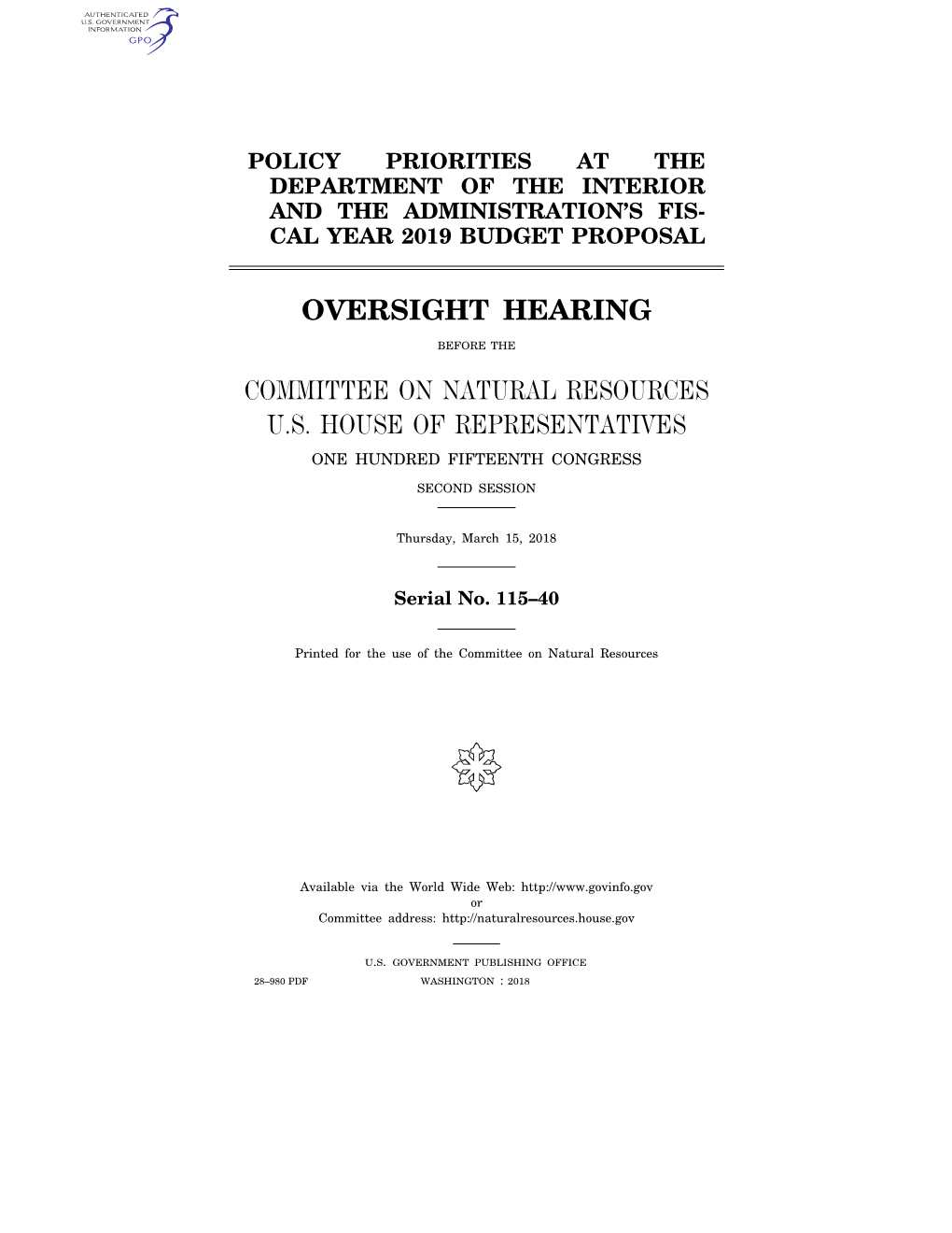 Oversight Hearing Committee on Natural