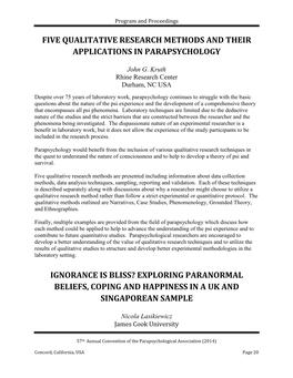 Five Qualitative Research Methods and Their Applications in Parapsychology