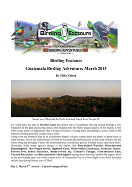 Guatemala Birding Adventure: March 2013