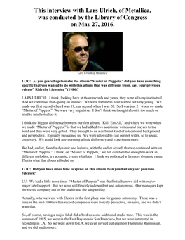 Interview with Lars Ulrich of Metallica