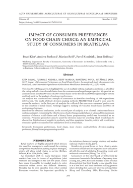 Impact of Consumer Preferences on Food Chain Choice: an Empirical Study of Consumers in Bratislava