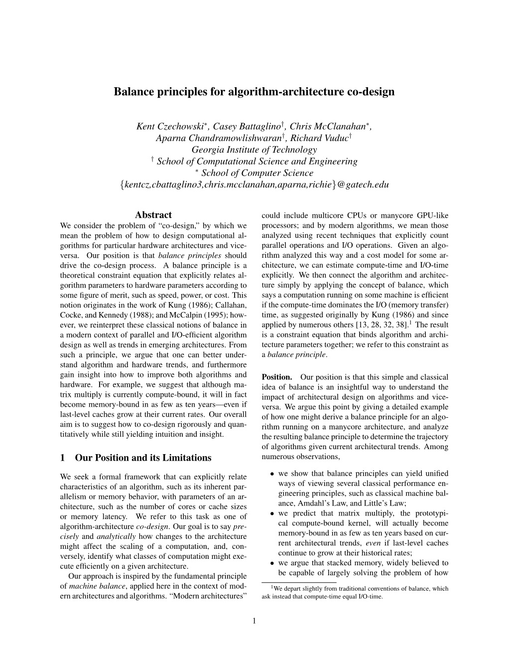 Balance Principles for Algorithm-Architecture Co-Design