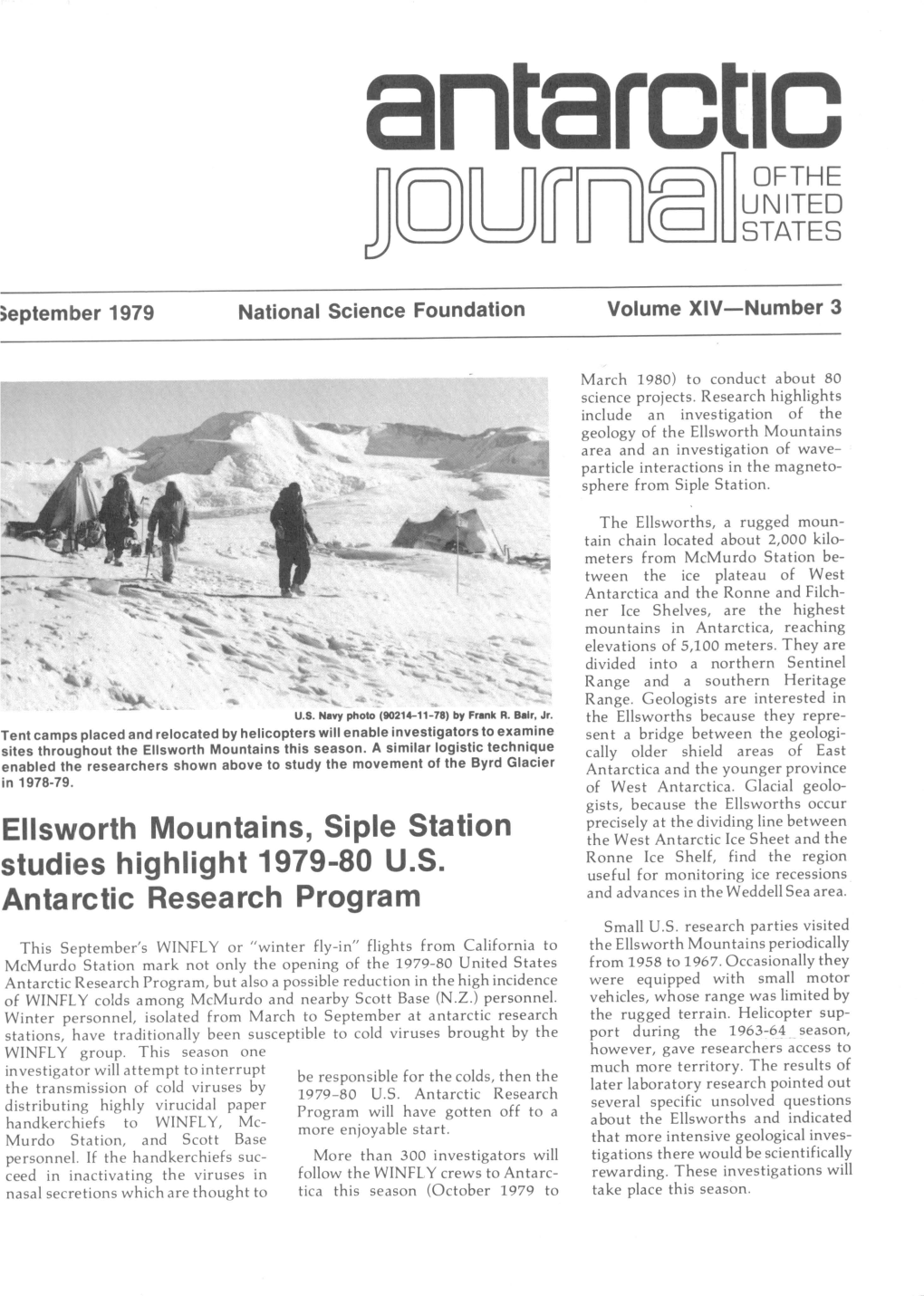 Ellsworth Mountains, Siple Station Studies Highlight 1 -- U.S. Antarctic