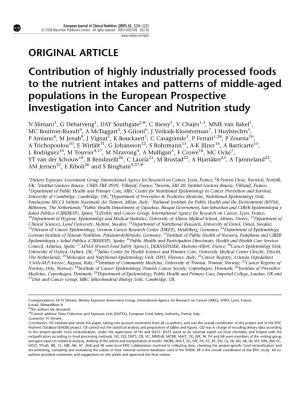 Contribution of Highly Industrially Processed Foods to the Nutrient Intakes and Patterns of Middle-Aged Populations in the Europ