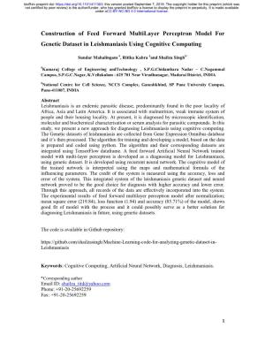 Construction of Feed Forward Multilayer Perceptron Model for Genetic Dataset in Leishmaniasis Using Cognitive Computing