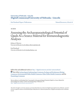 Assessing the Archaeoparasitological Potential of Quids As a Source Material for Immunodiagnostic Analyses Johnica J