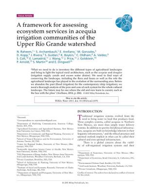 A Framework for Assessing Ecosystem Services in Acequia Irrigation Communities of the Upper Río Grande Watershed