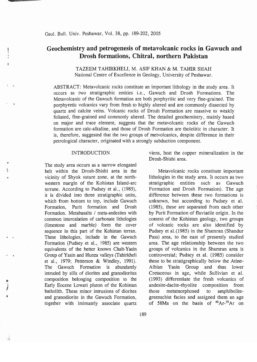 Geochemistry and Petrogenesis of Metavolcanic Rocks in Gawuch and Drosh Formations, Chitral, Northern Pakistan