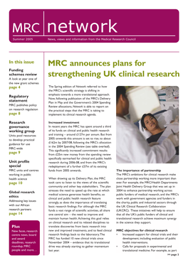 Network Summer 2005 News, Views and Information from the Medical Research Council