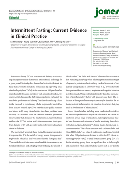 Intermittent Fasting: Current Evidence Reviewed March 29, 2020 Accepted April 6, 2020