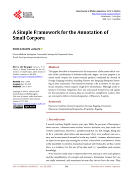 A Simple Framework for the Annotation of Small Corpora