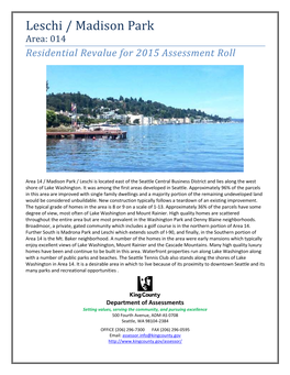 Leschi / Madison Park Area: 014 Residential Revalue for 2015 Assessment Roll