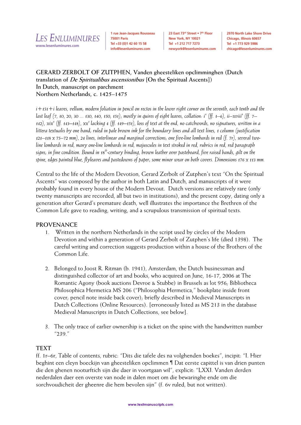 GERARD ZERBOLT of ZUTPHEN, Vanden Gheesteliken Opclimminghen (Dutch Translation of De Spiritualibus Ascensionibus [On the Spirit