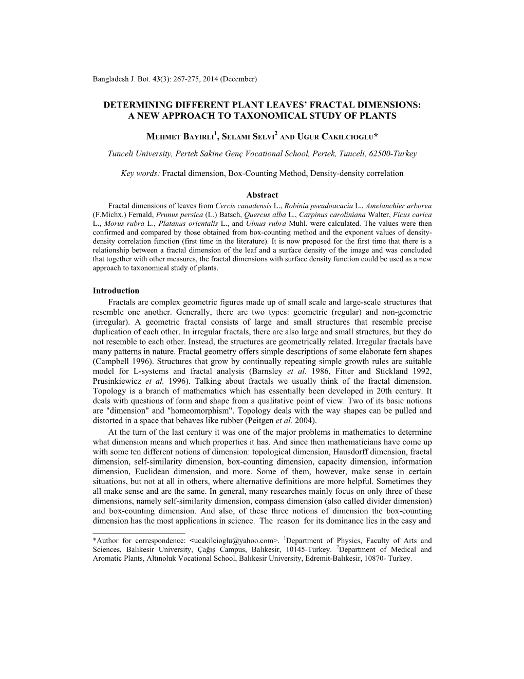 Determining Different Plant Leaves' Fractal Dimensions