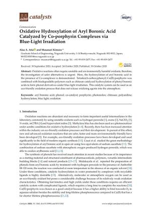 Oxidative Hydroxylation of Aryl Boronic Acid Catalyzed by Co-Porphyrin Complexes Via Blue-Light Irradiation