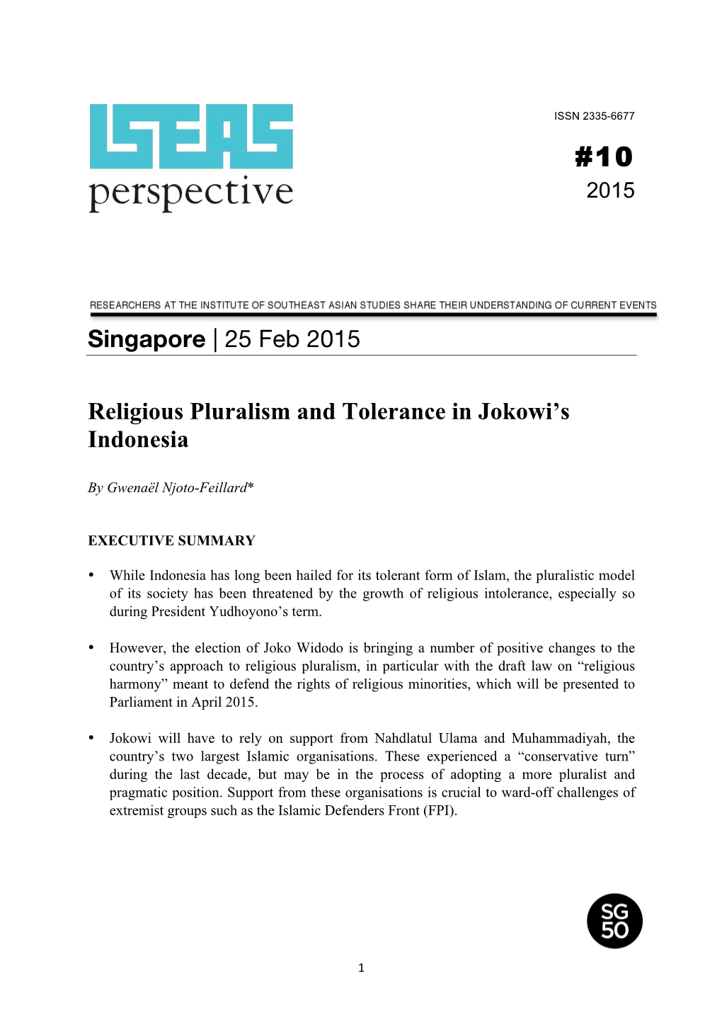 25 Feb 2015 Religious Pluralism and Tolerance in Jokowi's Indonesia