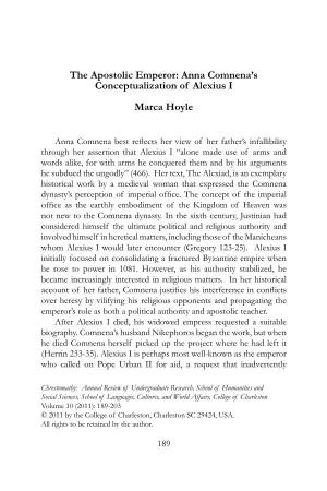 Anna Comnena's Conceptualization of Alexius I Marca Hoyle
