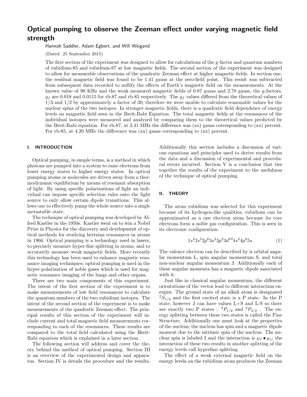 Optical Pumping to Observe the Zeeman Effect Under Varying