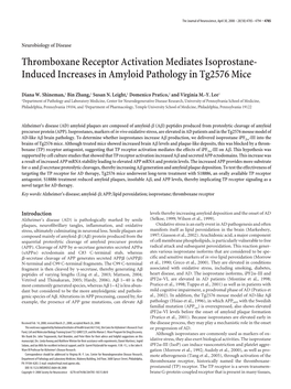 Thromboxane Receptor Activation Mediates Isoprostane- Induced Increases in Amyloid Pathology in Tg2576 Mice