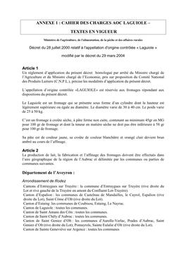 Annexe 1 : Cahier Des Charges Aoc Laguiole –