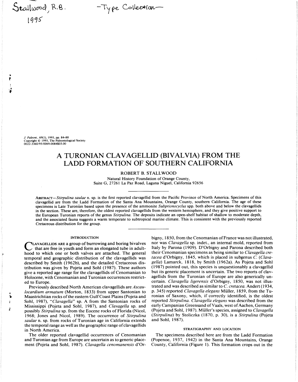 A Turonian Clavagellid (Bivalvia) from the Ladd Formation of Southern California Robert B