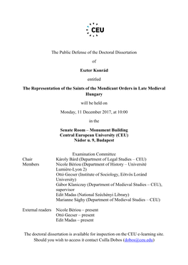 The Public Defense of the Doctoral Dissertation of Eszter Konrád