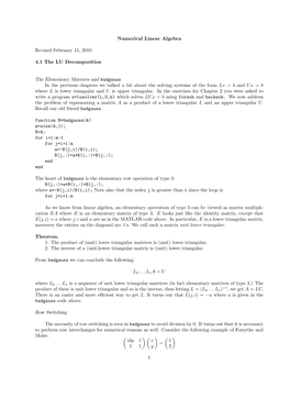 Numerical Linear Algebra Revised February 15, 2010 4.1 the LU
