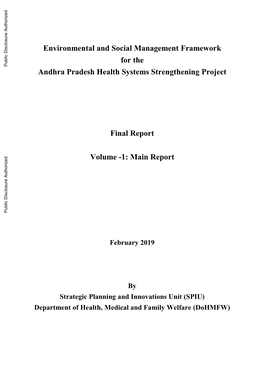 Environmental and Social Management Framework for the Andhra Pradesh Health Systems Strengthening Project Final Report Volume