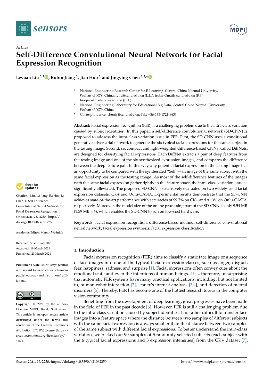 Self-Difference Convolutional Neural Network for Facial Expression Recognition