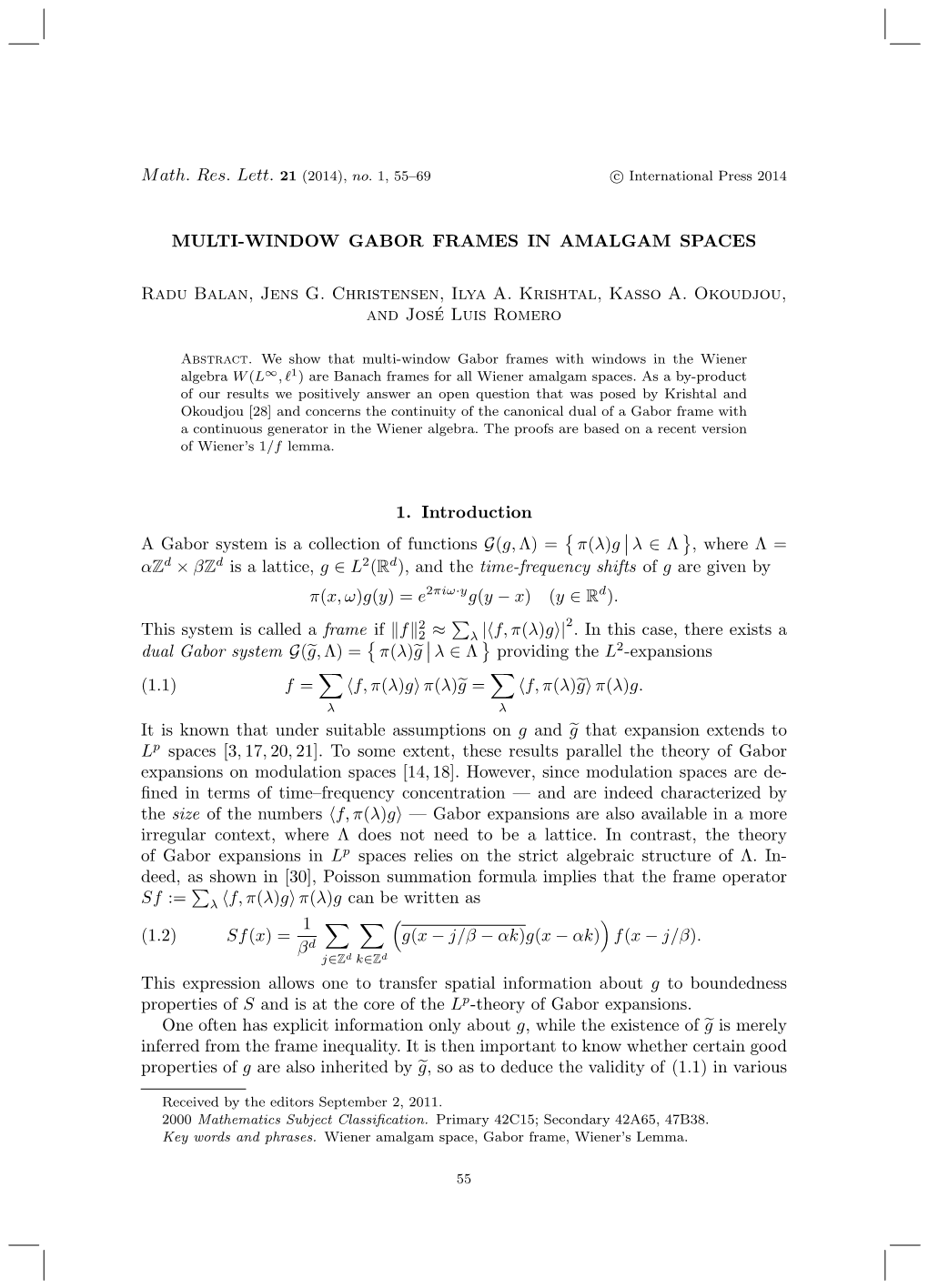 Math. Res. Lett. 21 (2014), No. 1, 55–69 MULTI-WINDOW