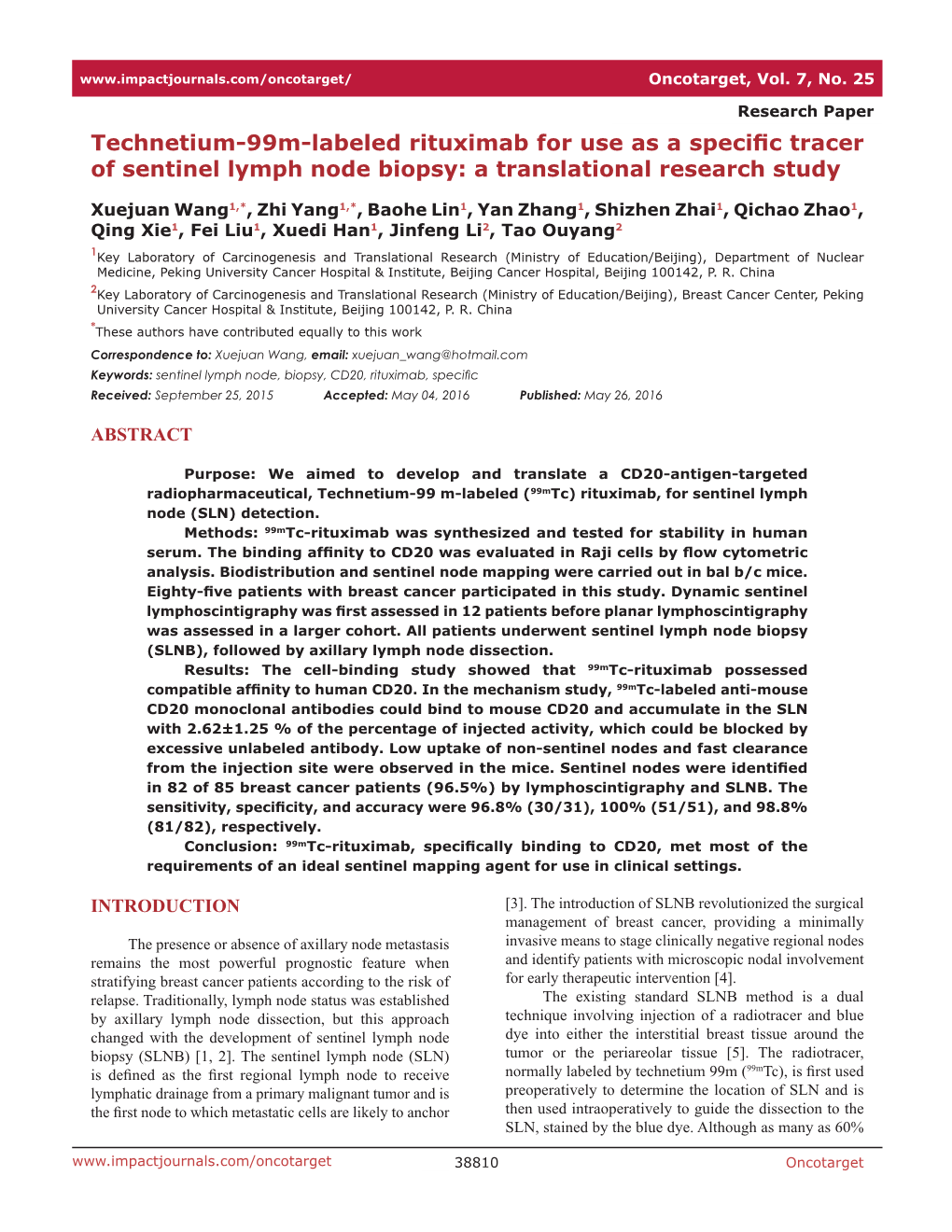 Technetium-99M-Labeled Rituximab for Use As a Specific Tracer of Sentinel Lymph Node Biopsy: a Translational Research Study