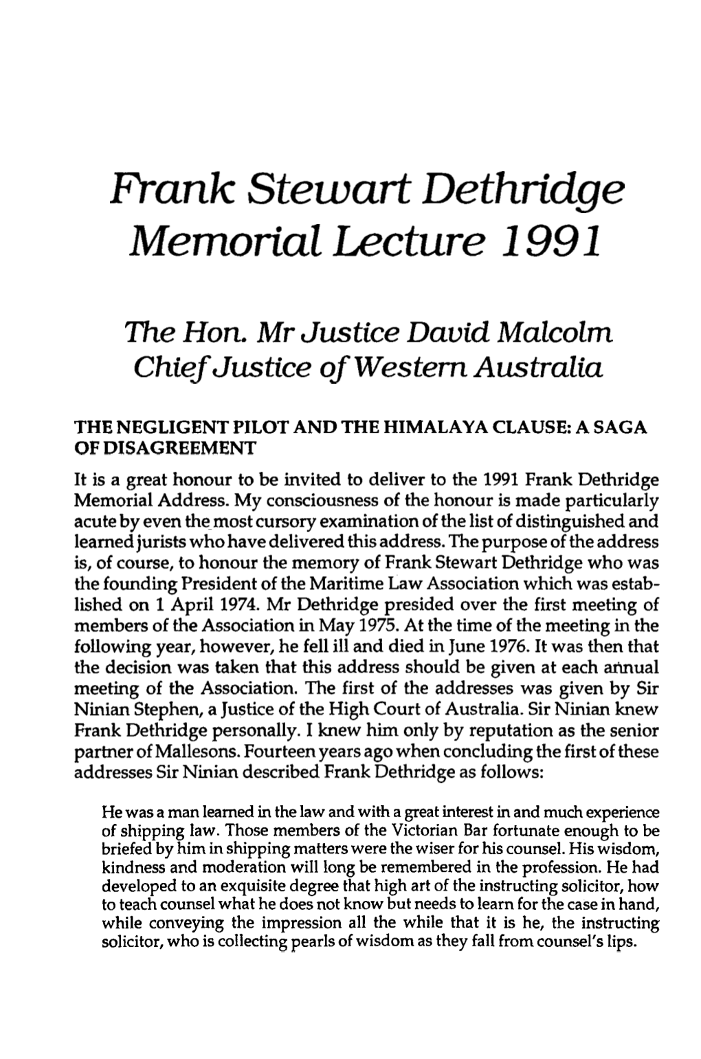 Memorial Lecture 1 991