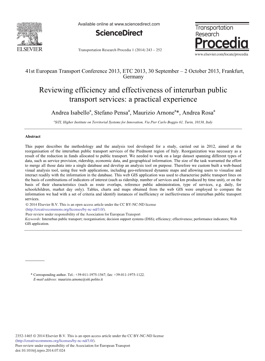 Reviewing Efficiency and Effectiveness of Interurban Public Transport Services: a Practical Experience