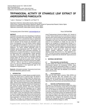 Trypanocidal Activity of Ethanolic Leaf Extract of Andrographis Paniculata