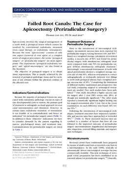 Failed Root Canals: the Case for Apicoectomy (Periradicular Surgery) Thomas Von Arx, PD Dr Med Dent*