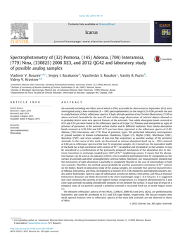 (704) Interamnia, (779) Nina, (330825) 2008 XE3, and 2012 QG42 and Laboratory Study of Possible Analog Samples ⇑ Vladimir V