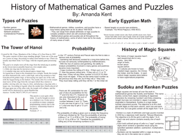 Mathematical Games, Riddles, Questions, and Puzzles Have a Long History Going Back As Far As About 1800 BCE