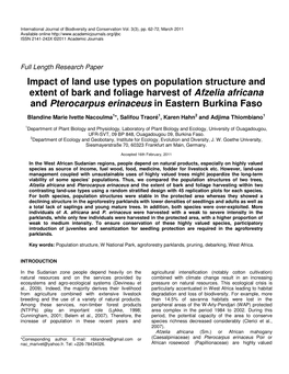 Impact of Land Use Types on Population Structure and Extent of Bark and Foliage Harvest of Afzelia Africana and Pterocarpus Erinaceus in Eastern Burkina Faso