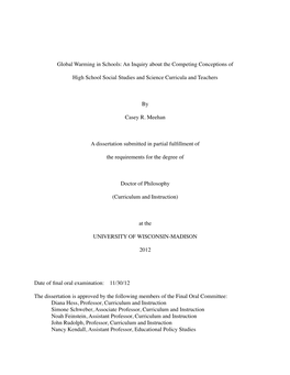 Global Warming in Schools: an Inquiry About the Competing Conceptions Of