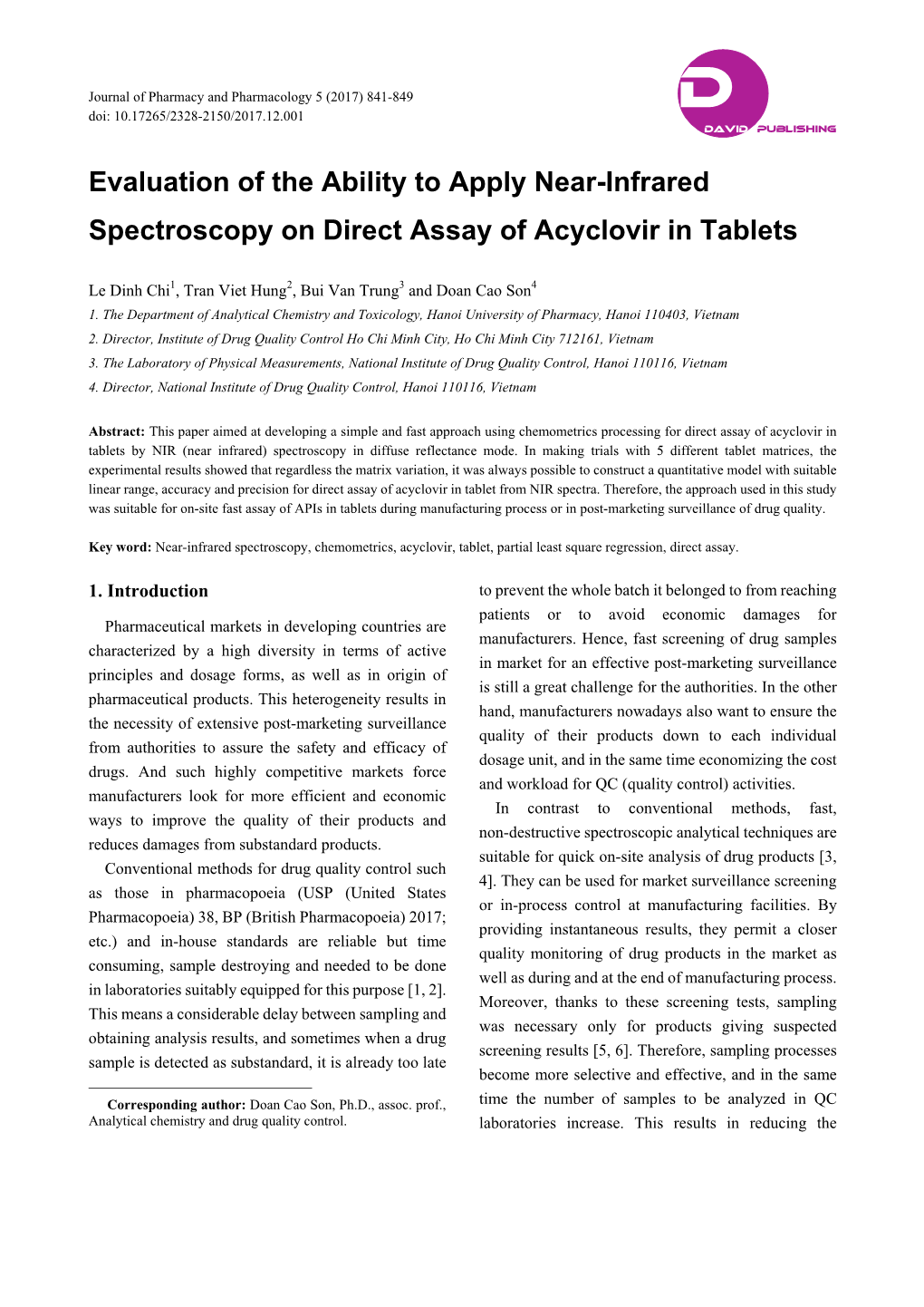 Evaluation of the Ability to Apply Near-Infrared Spectroscopy on Direct Assay of Acyclovir in Tablets