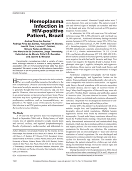 Hemoplasma Infection in HIV-Positive Patient, Brazil